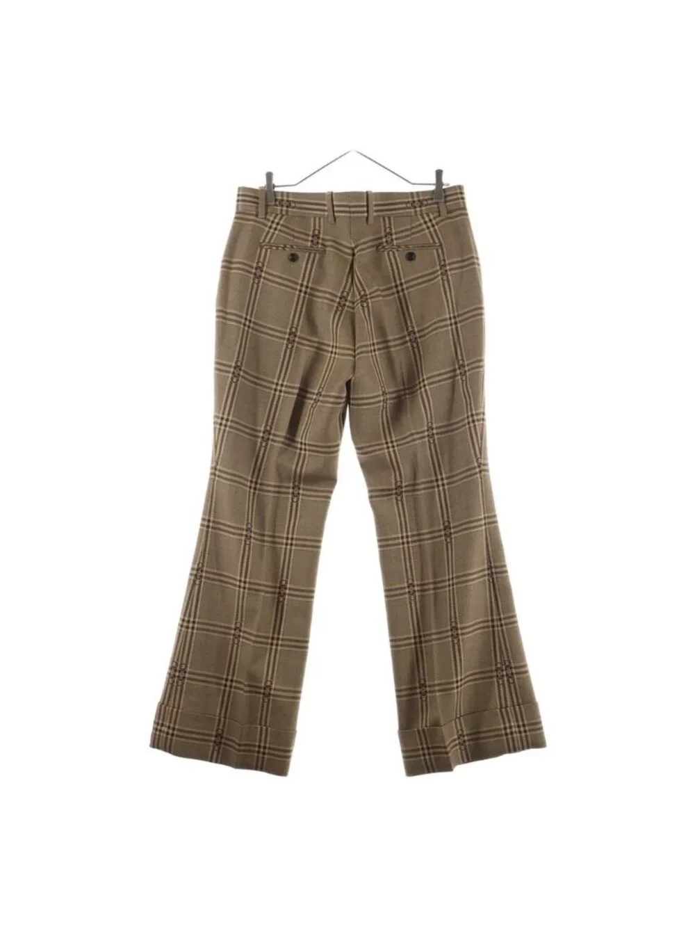 Gucci Horsebit All Over Pattern Check Wool Trousers Pants Brown Zaopd